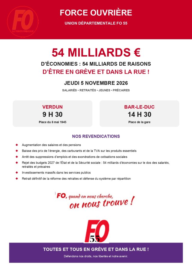 54 milliards d'euros d'économies : le 5 novembre, toutes et tous en grève et dans la rue !