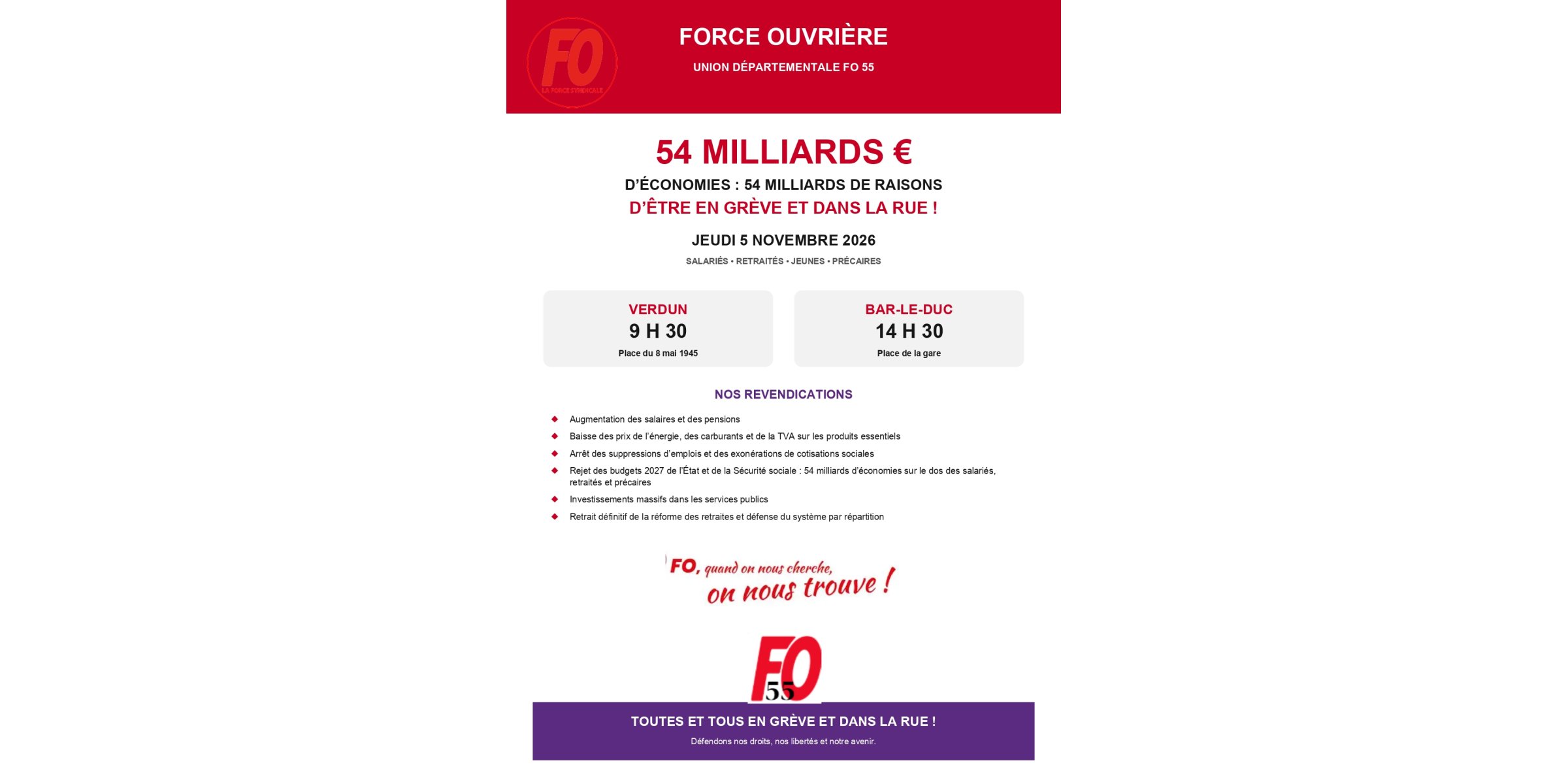 54 milliards d'euros d'économies : le 5 novembre, toutes et tous en grève et dans la rue !