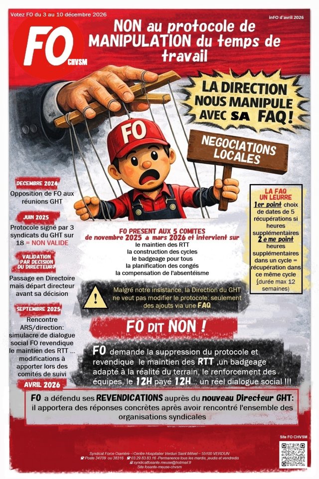 FO CHVSM dit NON : la Direction nous manipule, le temps de travail et les négociations locales en jeu
